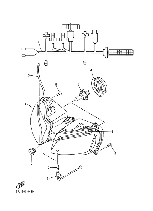 Yamaha 5JJ-84345-00 Damper, Headlight — shown on the Headlight parts diagram