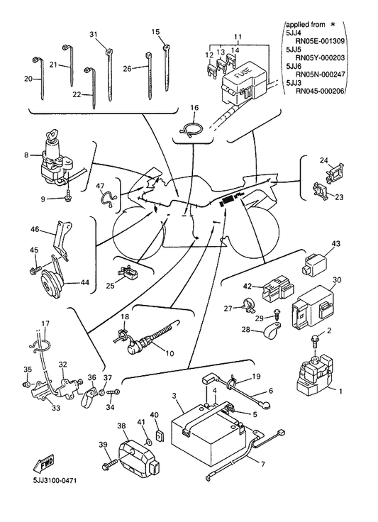Yamaha 4JH-81960-01 Rectifier & Regulator Assy — shown on the Electrical 2 parts diagram