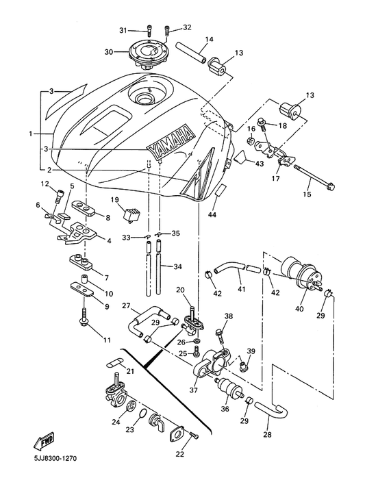 Yamaha 90445-142K2 Hose — shown on the Fuel Tank parts diagram
