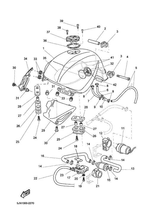Yamaha 91380-05010 . Bolt — shown on the Fuel Tank parts diagram