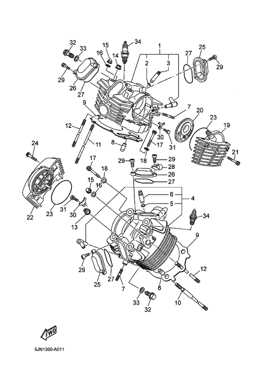 Yamaha 90401-16002 Bolt, Union — shown on the Cylinder Head parts diagram