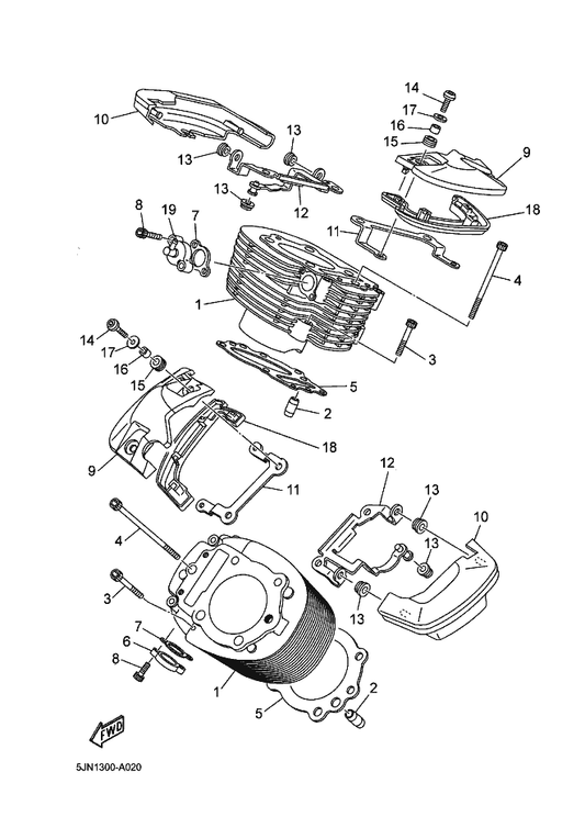 Yamaha 5EL-11142-01 Bracket, Cylinder Head Cover 2 — shown on the Cylinder parts diagram
