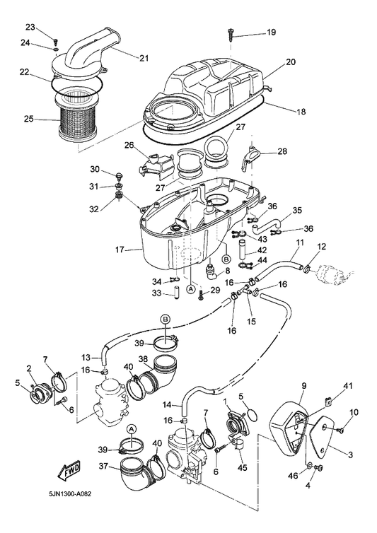 Yamaha 9581L-06020 Bolt, Flange — shown on the Intake parts diagram