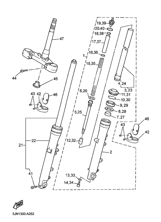 Yamaha 3GM-23173-00 . Spindle, Taper — shown on the Front Fork parts diagram