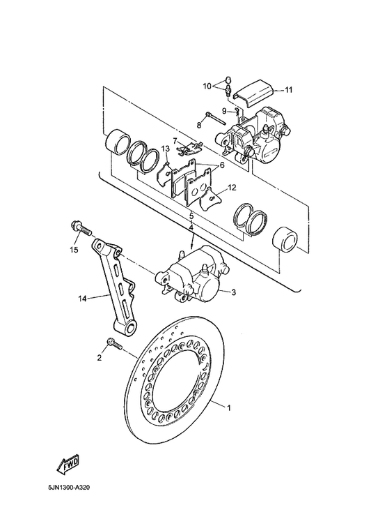 Yamaha 3GM-2582W-A0 Disc, Rear Brake 2 — shown on the Rear Brake Caliper parts diagram