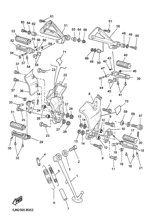 Yamaha 95024-06045 . Bolt, Flange — shown on the Stand & Footrest parts diagram