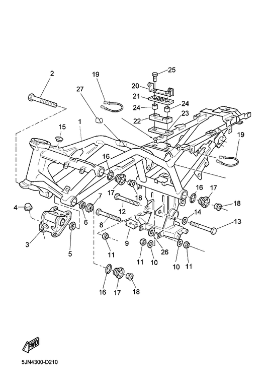 Yamaha 90105-10114 Bolt, Flange — shown on the Frame parts diagram