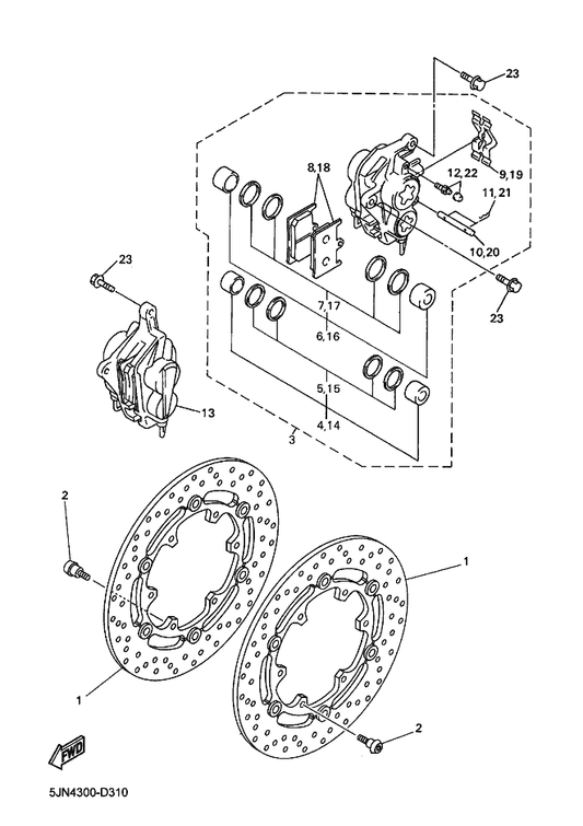 Yamaha 5PX-2581T-00 Disk Brake Assy — shown on the Front Brake Caliper parts diagram