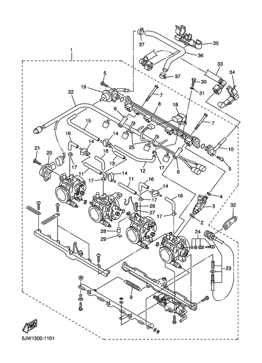 Yamaha 98502-05006 . Screw, Pan Head — shown on the Intake 2 parts diagram