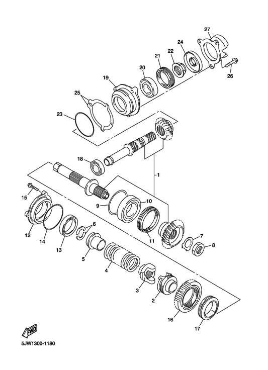 Yamaha 90501-75638 Spring, Compression — shown on the Middle Drive Gear parts diagram
