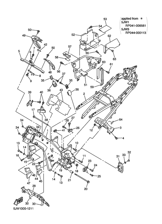 Yamaha 91314-10020 Bolt — shown on the Frame parts diagram