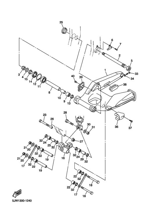 Yamaha 90387-122R5 Collar — shown on the Rear Arm parts diagram