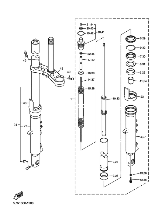 Yamaha 91314-08025 Bolt — shown on the Front Fork parts diagram