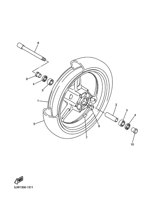 Yamaha 5JW-25186-00 Collar, Wheel — shown on the Front Wheel parts diagram