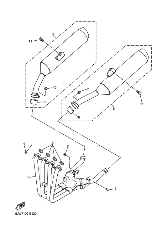 Yamaha 5JW-14602-02 Exhaust Pipe Comp. — shown on the Exhaust parts diagram
