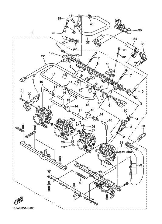 Yamaha 5FL-13766-00 . Rubber, Injector — shown on the Intake 2 parts diagram