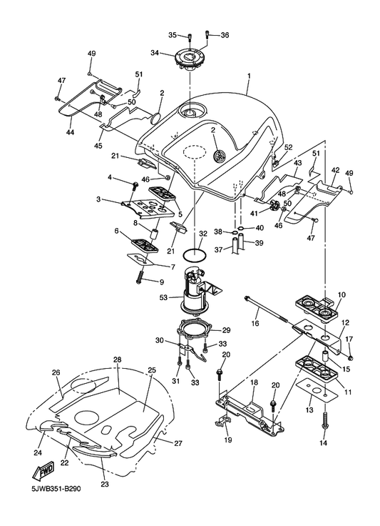 Yamaha 5JW-2413B-00 Emblem — shown on the Fuel Tank parts diagram