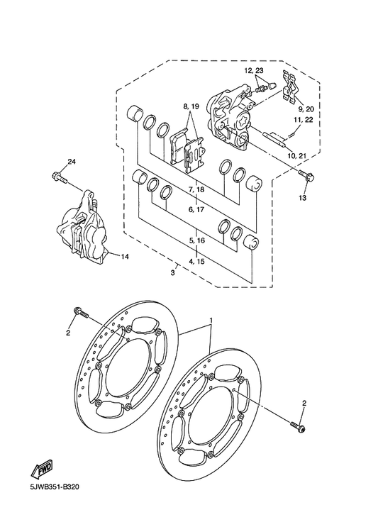 Yamaha 5VS-W0048-00 . Bleed Screw Kit — shown on the Front Brake Caliper parts diagram
