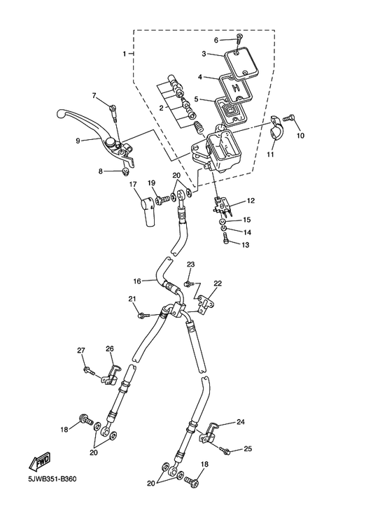 Yamaha 4KG-25887-01 Holder, Brake Hose — shown on the Front Master Cylinder parts diagram