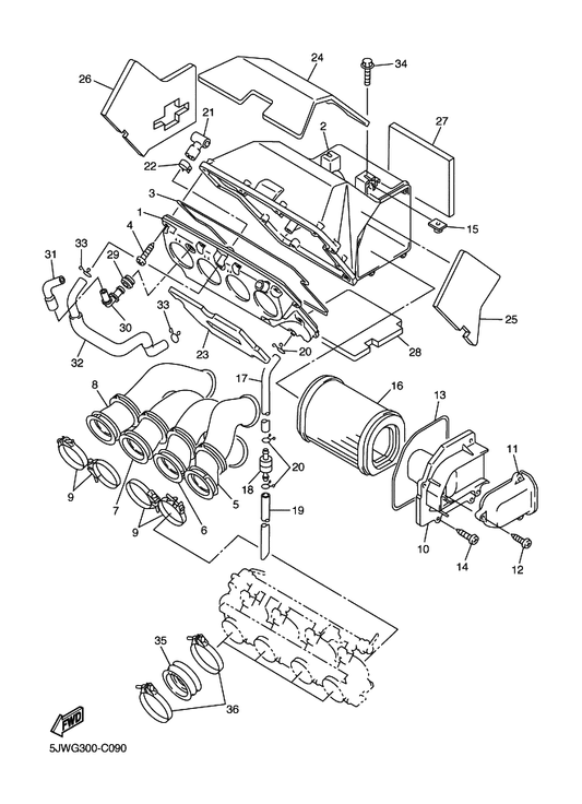 Yamaha 90445-11003 Hose — shown on the Intake parts diagram