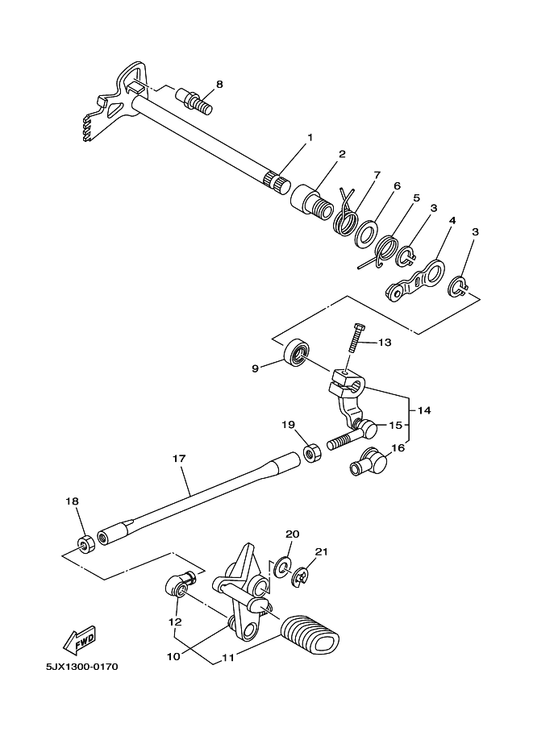 Yamaha 5JX-18130-00 Shift Shaft Assy — shown on the Shift Shaft parts diagram