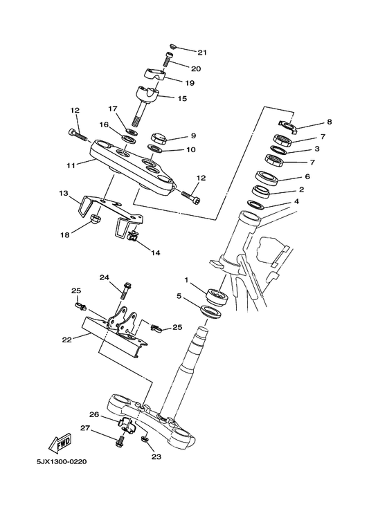 Yamaha 5JX-25886-00 Holder, Brake Hose — shown on the Steering parts diagram