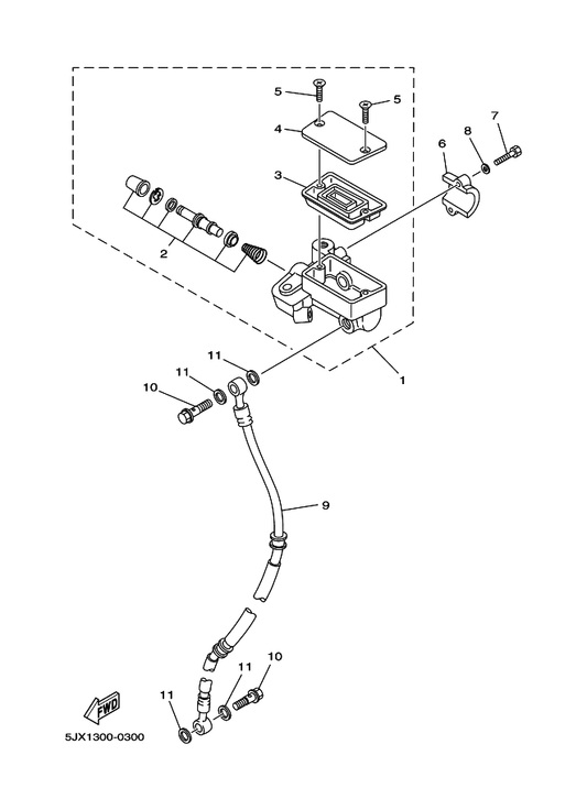 Yamaha 5JX-25872-00 Hose, Brake 1 — shown on the Front Master Cylinder parts diagram