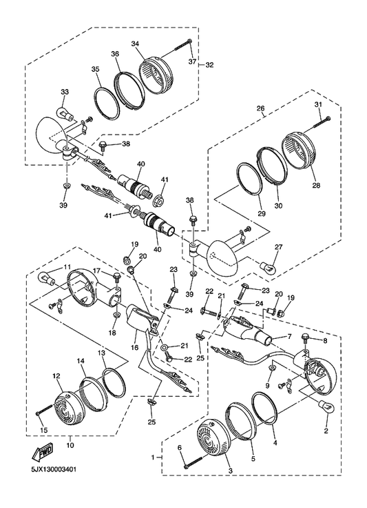 Yamaha 5JX-83320-01 Front Flasher Light Assy 2 — shown on the Flasher Light parts diagram