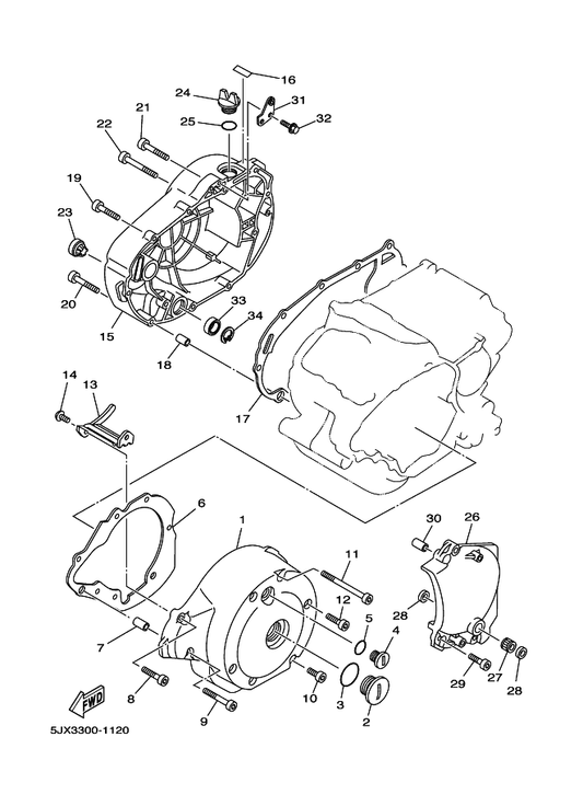 Yamaha 5JX-15421-00 Cover, Crankcase 2 — shown on the Crankcase Cover 1 parts diagram