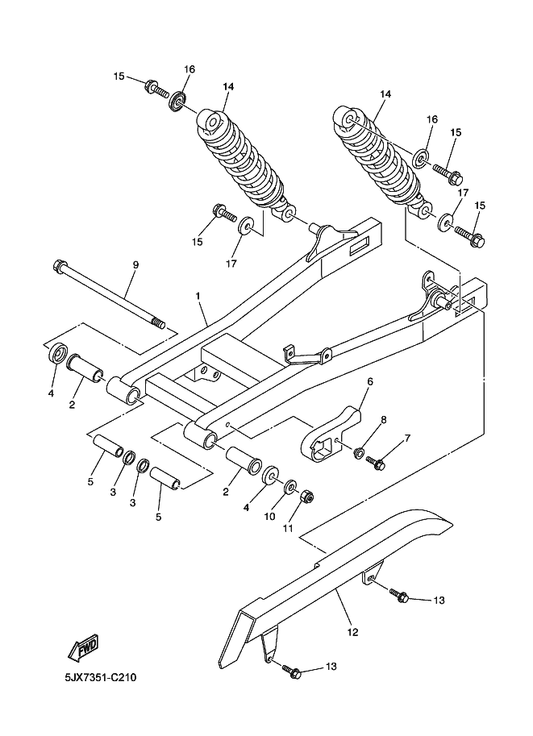 Yamaha 5JX-22110-00 Rear Arm Comp. — shown on the Rear Arm & Suspension parts diagram