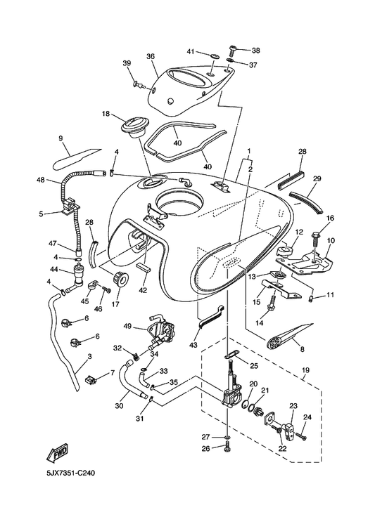 Yamaha 5KR-24327-00 Protector, Pipe — shown on the Fuel Tank parts diagram
