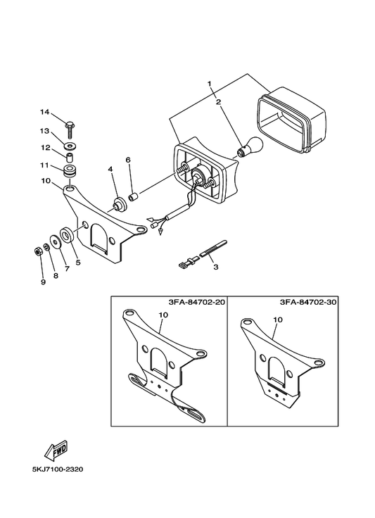 Yamaha 3FA-84702-30 Bracket, Taillight — shown on the Taillight parts diagram
