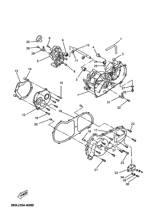Yamaha 4VP-E5373-00 Pipe, Breather — shown on the Crankcase parts diagram