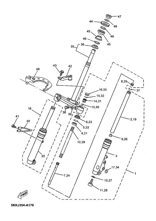 Yamaha 4SB-F3812-00 Plane Bearing, Steering — shown on the Front Fork parts diagram