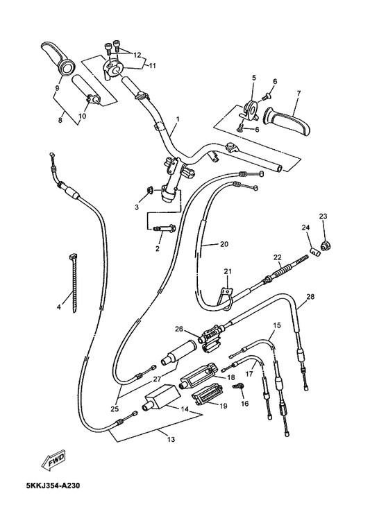 Yamaha 3WG-F6261-00 . Connector, Cable — shown on the Steering Handle & Cable parts diagram