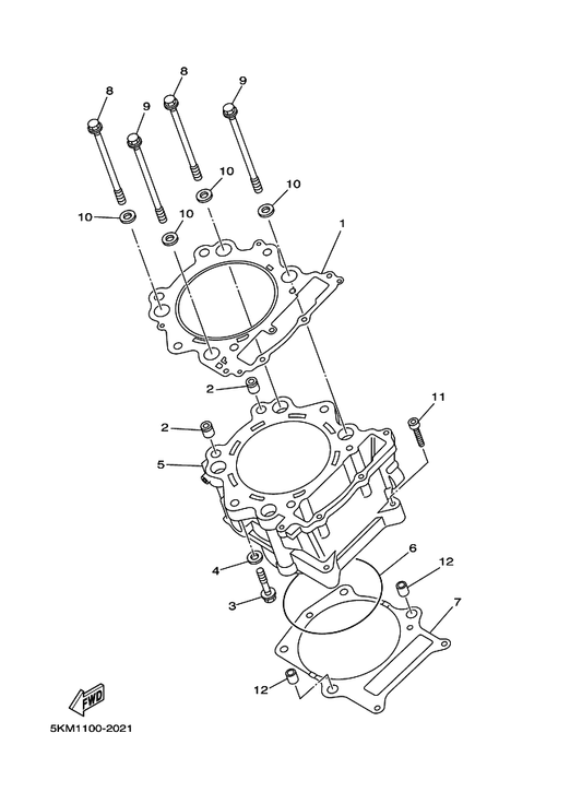 Yamaha 5KM-11310-00 Cylinder — shown on the Cylinder parts diagram