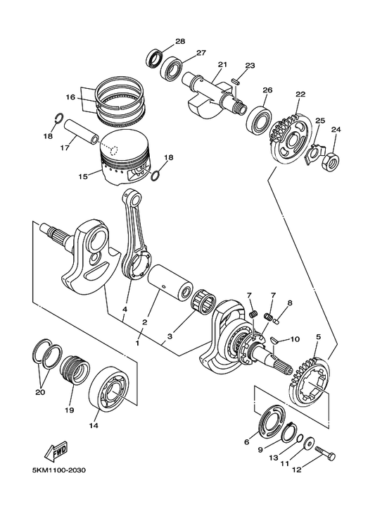 Yamaha 90282-05005 Key, Straight — shown on the Crankshaft & Piston parts diagram