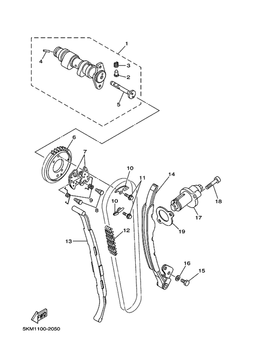 Yamaha 5KM-12231-00 Guide, Stopper 1 — shown on the Camshaft & Chain parts diagram