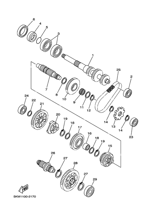 Yamaha 5KM-17523-00 Shaft — shown on the Transmission parts diagram
