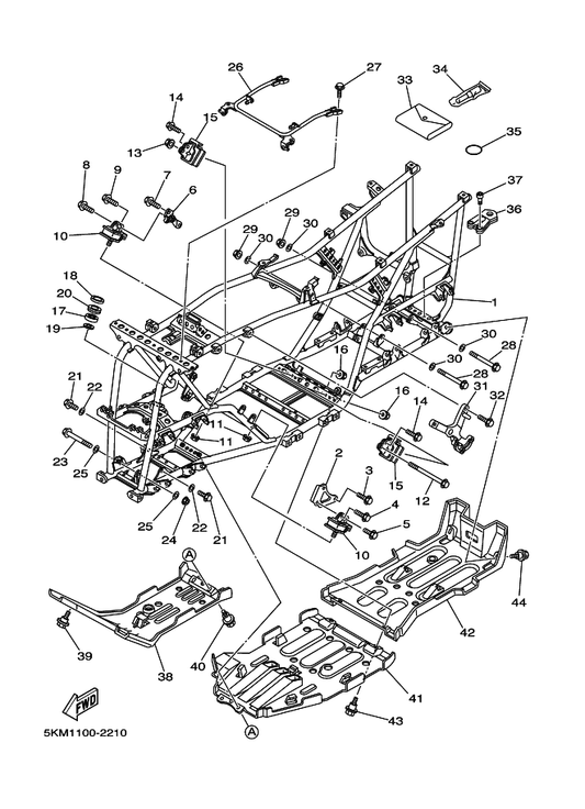 Yamaha 5KM-21485-10 Damper, Rubber 1 — shown on the Frame parts diagram