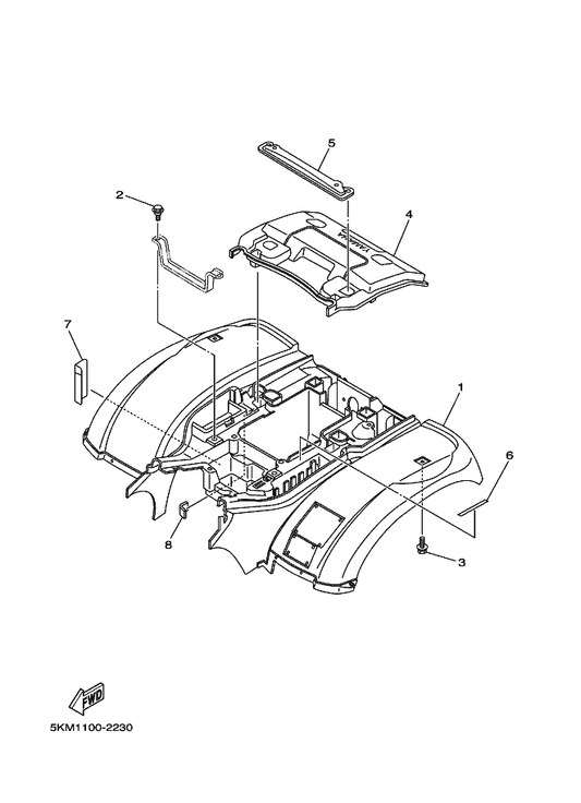 Yamaha 5KM-2160F-10 Lid — shown on the Rear Fender parts diagram
