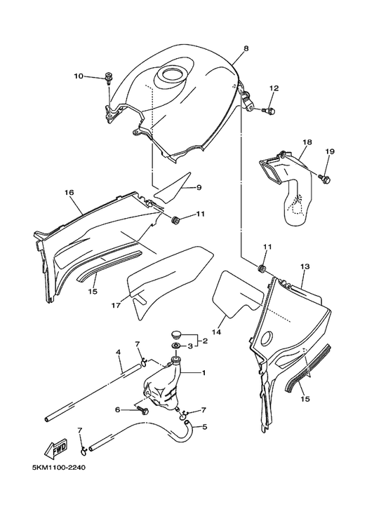 Yamaha 5KM-21711-00 Cover, Side 1 — shown on the Side Cover parts diagram