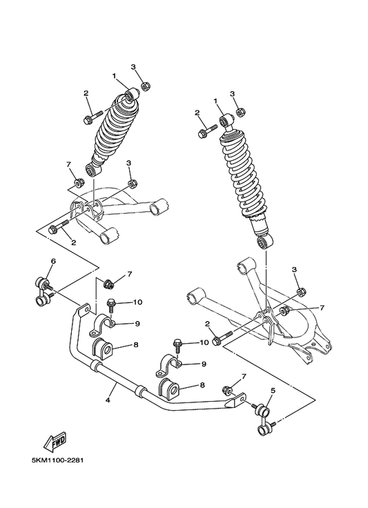 Yamaha 5KM-2386G-00 Bush, Stabilizer Front — shown on the Rear Suspension parts diagram