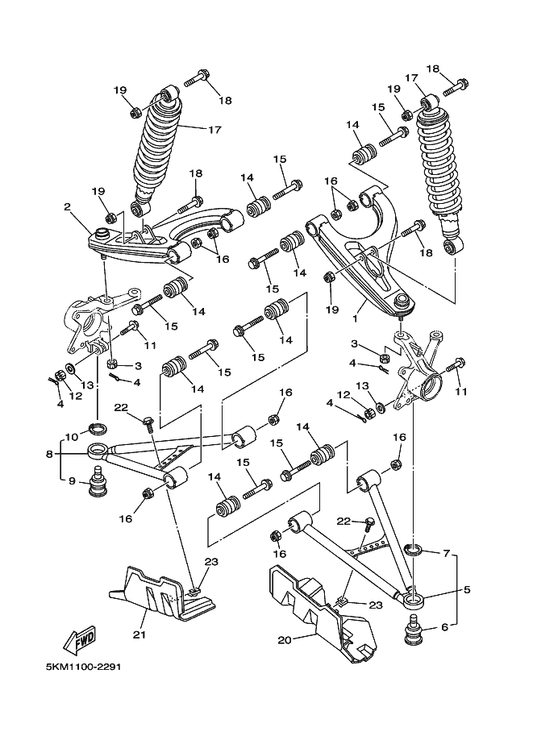 Yamaha 5KM-23526-00 Bush — shown on the Front Suspension & Wheel parts diagram