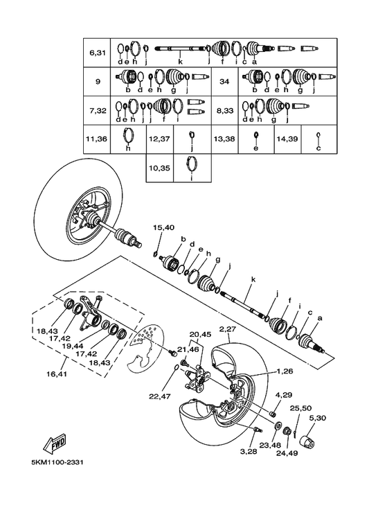 Yamaha 5KM-2510F-00 Ball Joint Set — shown on the Front Wheel parts diagram
