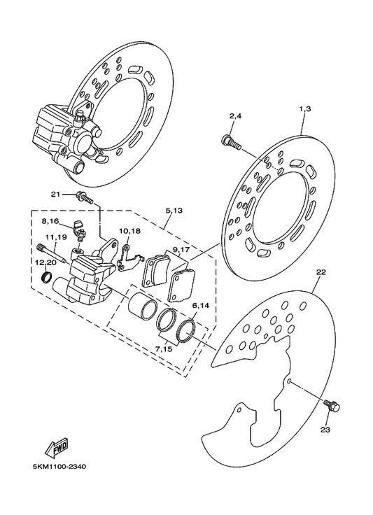 Yamaha 5KM-2582T-00 Disc, Brake (Left) — shown on the Front Brake Caliper parts diagram