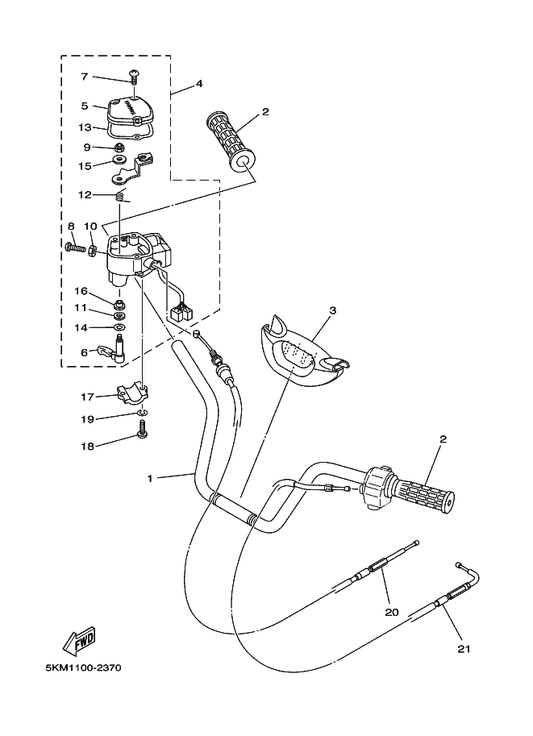 Yamaha 5KM-26331-00 Cable, Starter 1 — shown on the Steering Handle & Cable parts diagram