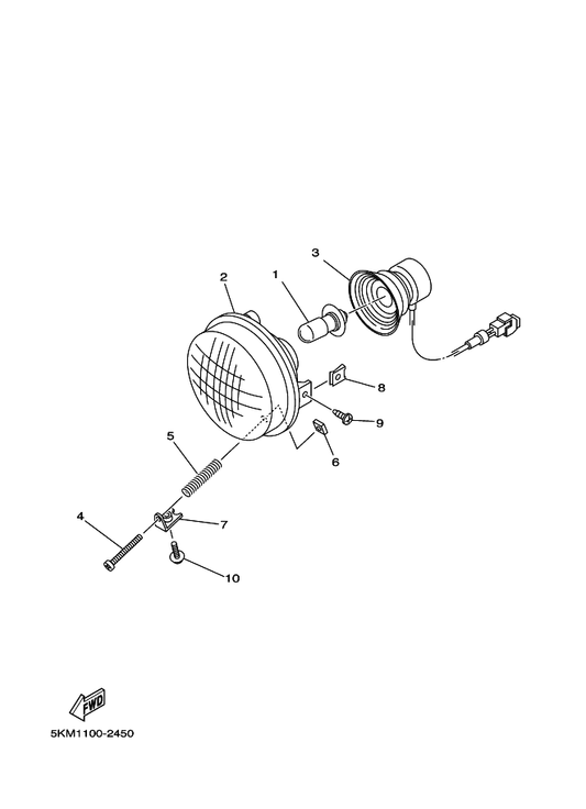 Yamaha 5KM-84703-10 Bracket — shown on the Headlight parts diagram