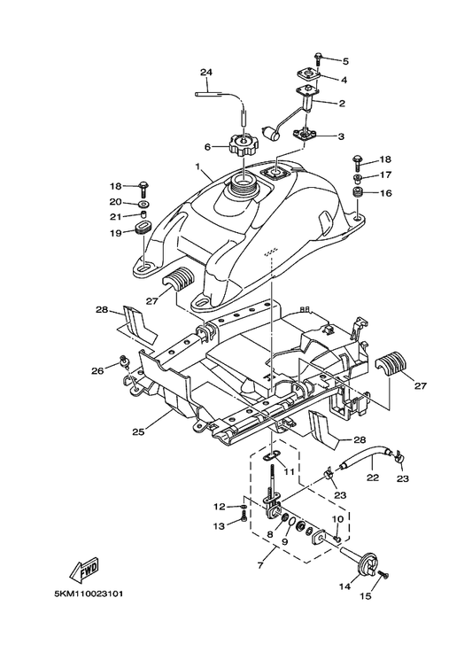 Yamaha 5KM-24610-00 Cap Assy — shown on the Fuel Tank parts diagram