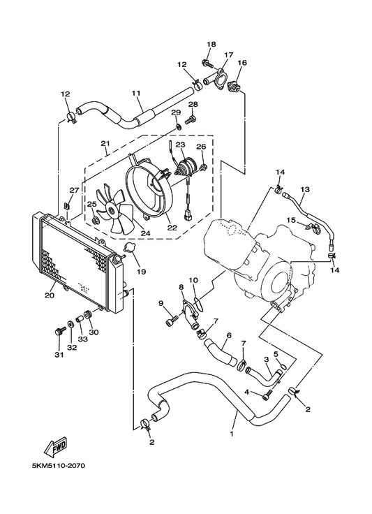 Yamaha 5KM-12461-00 Radiator Assy — shown on the Radiator & Hose parts diagram